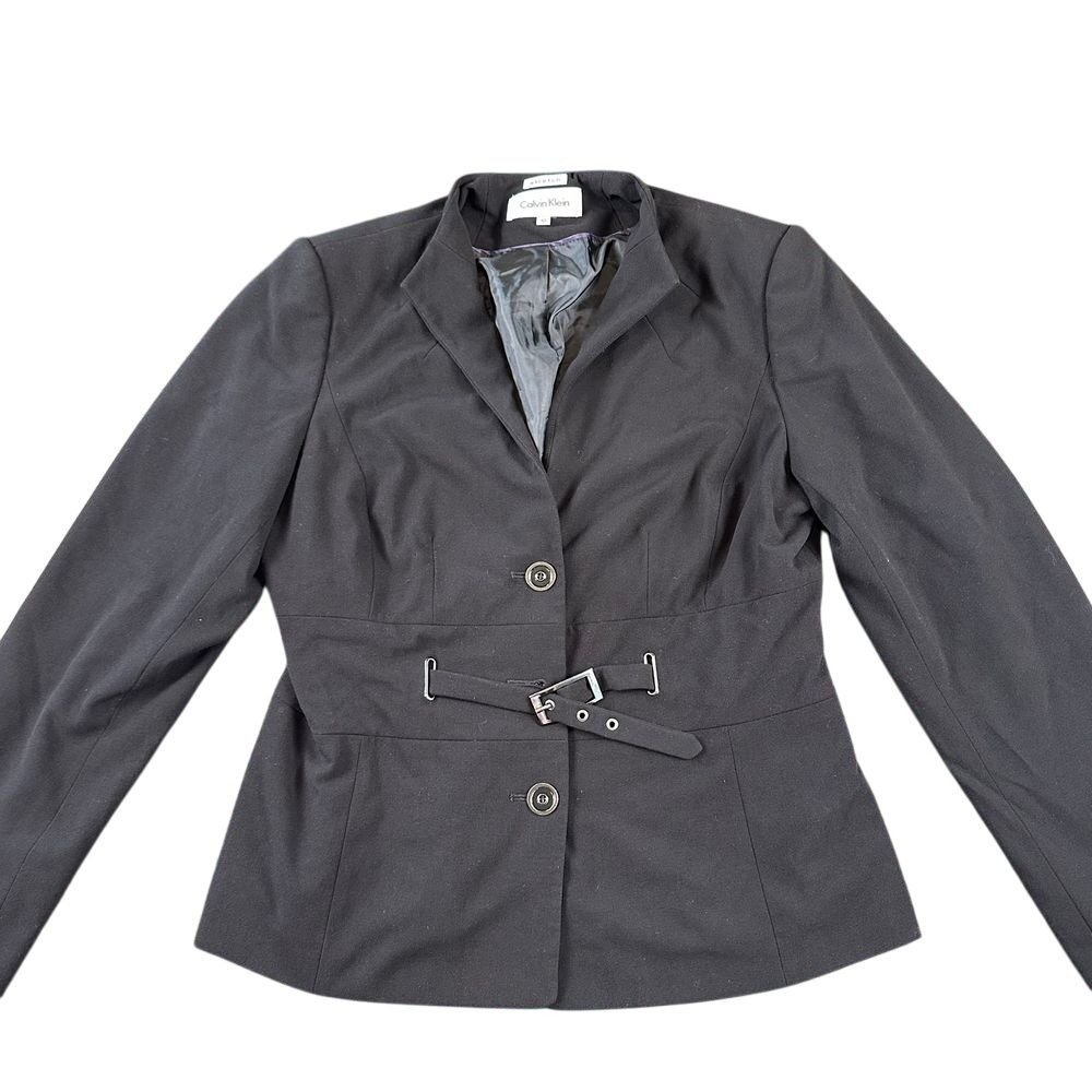 Calvin Klein‎ Blazer Buckle Front Fitted Stretch Jacket Black Size 10